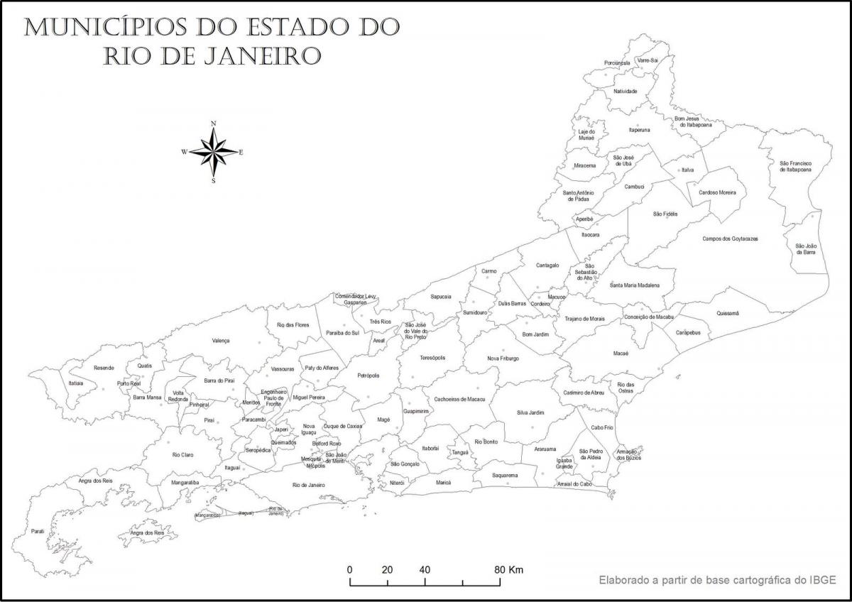 Mapa Rio de Janeiro, čierna a biela