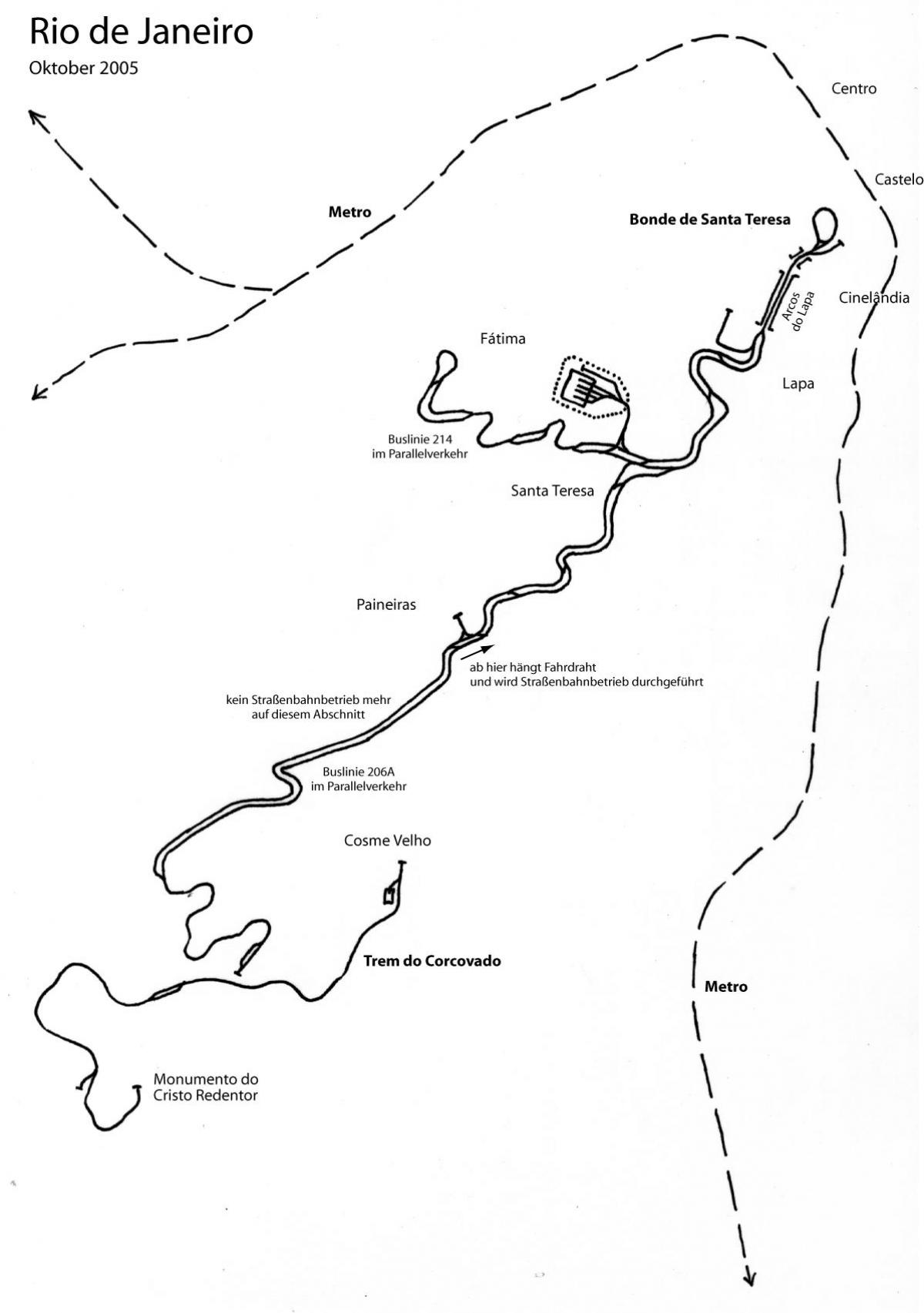 Mapu Santa Teresa električkou Linky 1
