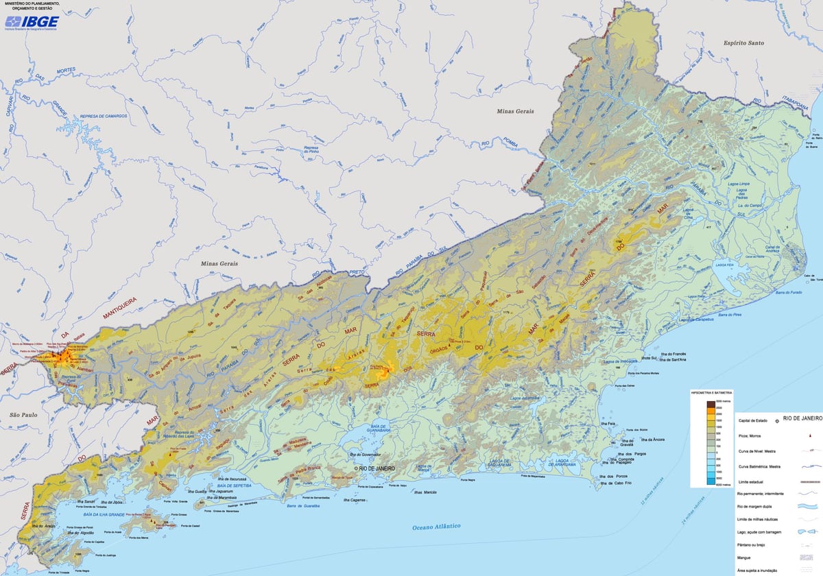 Mapa úľavu štátu Rio de Janeiro
