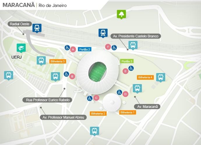 Mapa štadión Maracanã accès