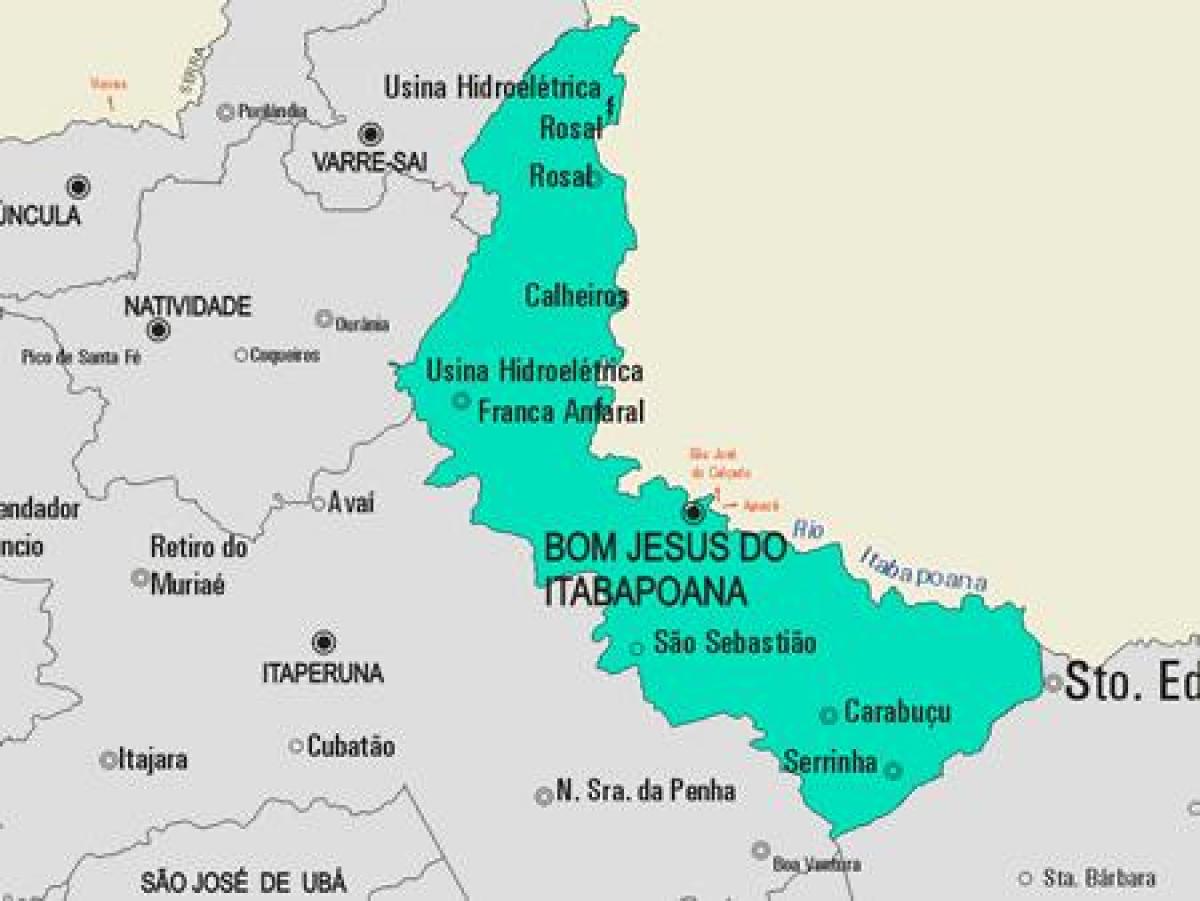Mapa Bom Jesus robiť Itabapoana obce