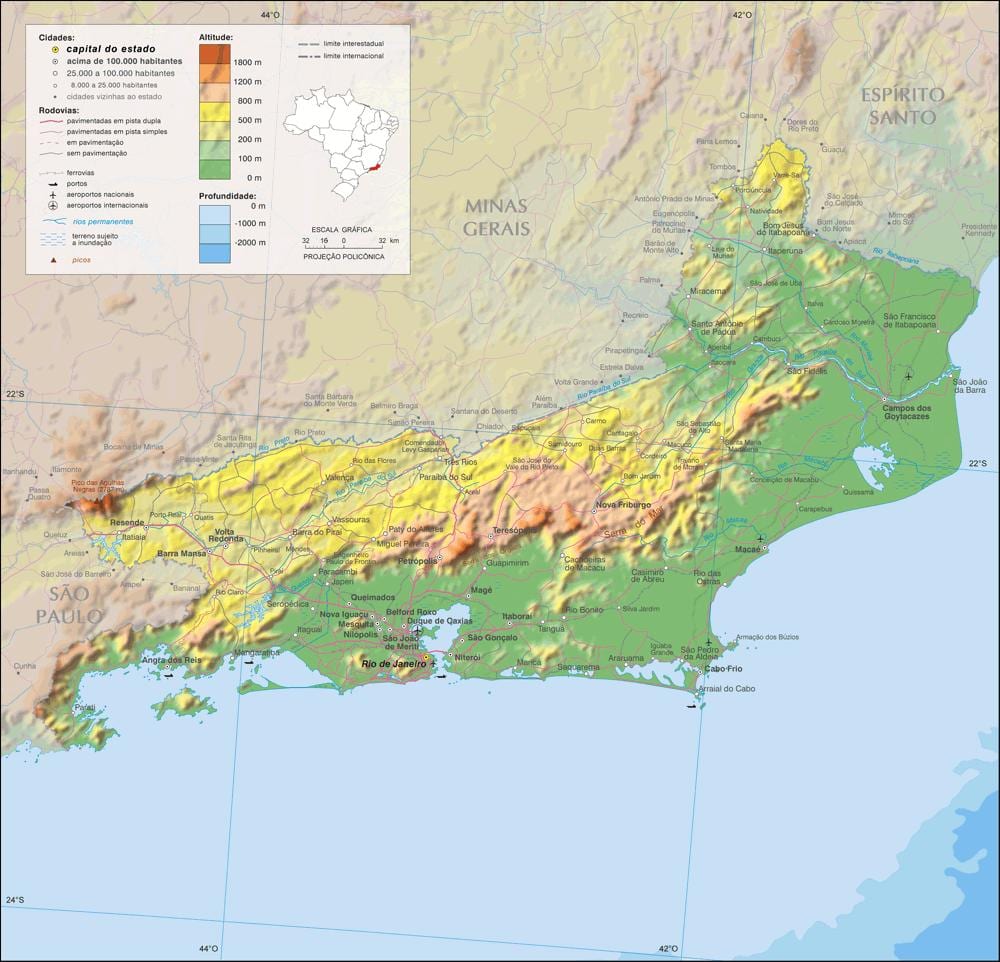Mapa geografického Rio de Janeiro