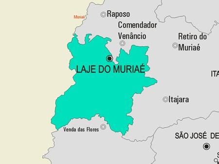 Mapa Laje robiť Muriaé obce