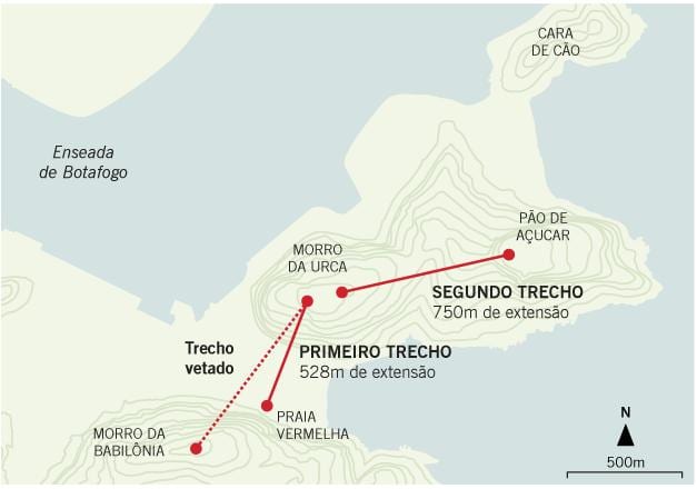 Mapa cable car of Sugar Loaf