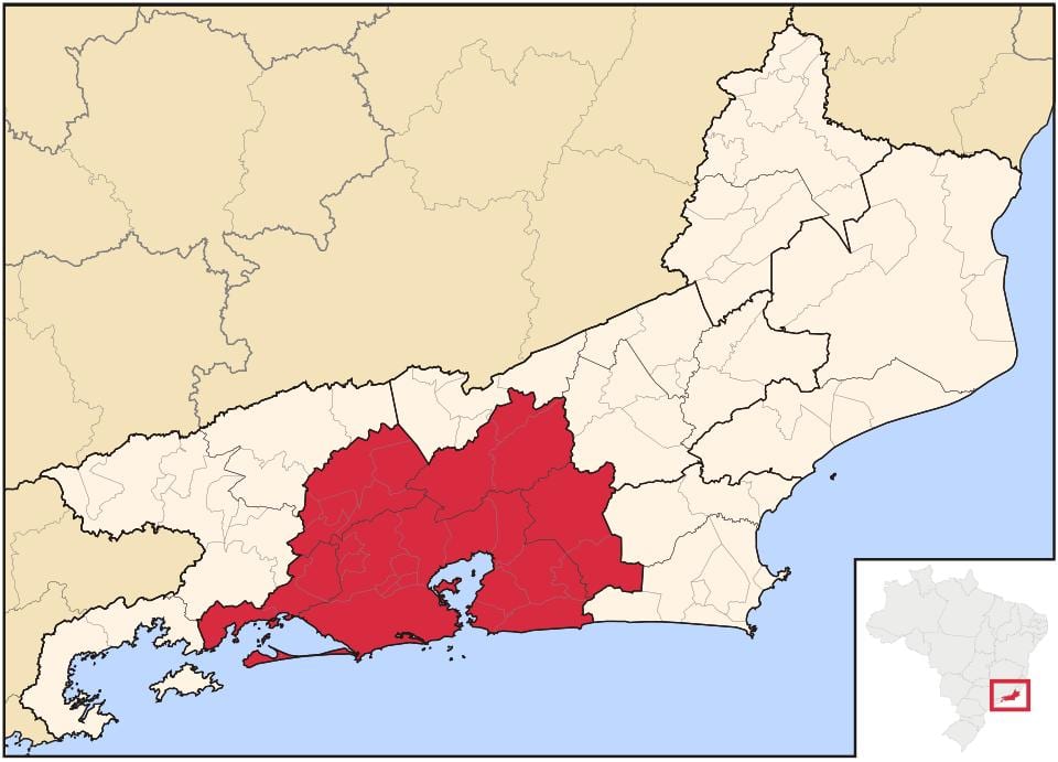 Mapa Metropolitana robiť Rio de Janeiro