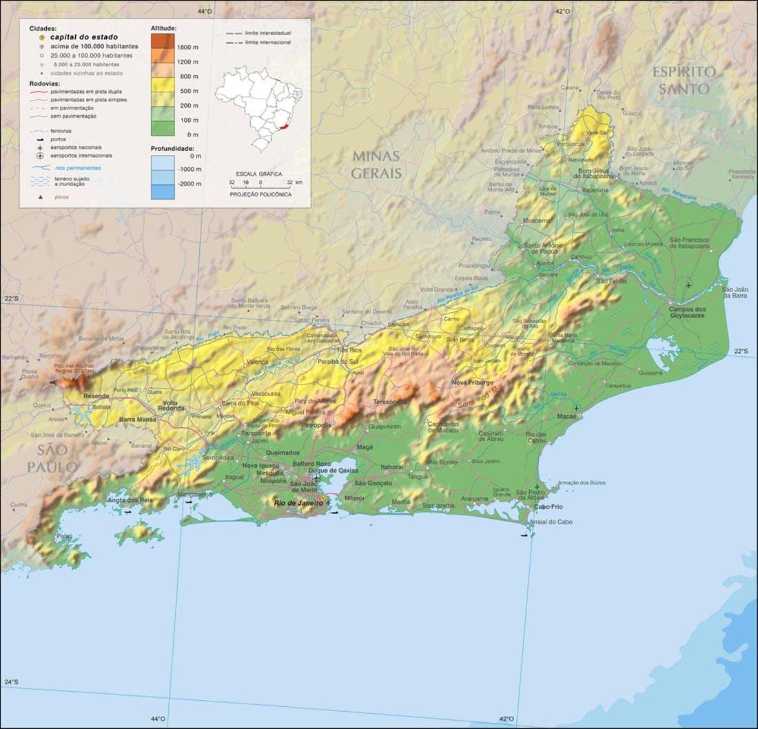 Mapa nadmorská výška Rio de Janeiro