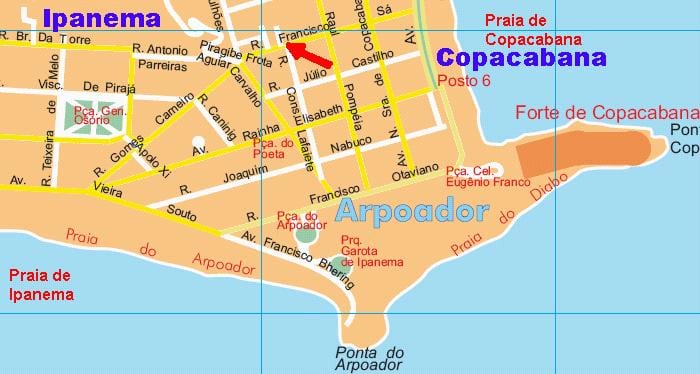 Mapa pláž Arpoador