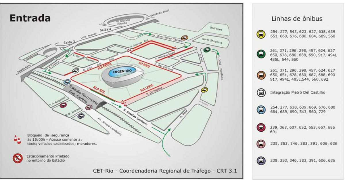 Mapa štadión Engenhão dopravy