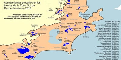 Mapa favelas Južného Rio de Janeiro
